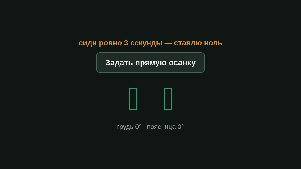 Кнопка задать прямую осанку и оба модуля на нуле